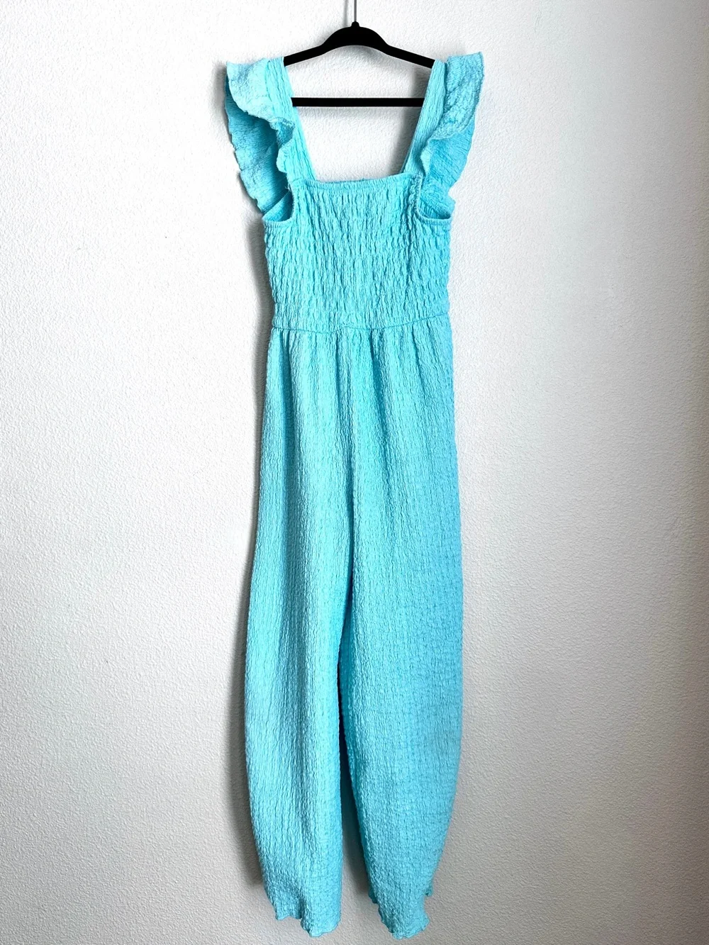 Zara Girl’s Aqua Smocked Wide-Leg Jumpsuit Size 8